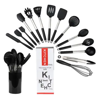 

15Pcs Silicone Cooking Utensil Set Nonstick Heat Resistant Silicone Cooking Utensil Kitchen BPA-Free With Stainless Steel Handle