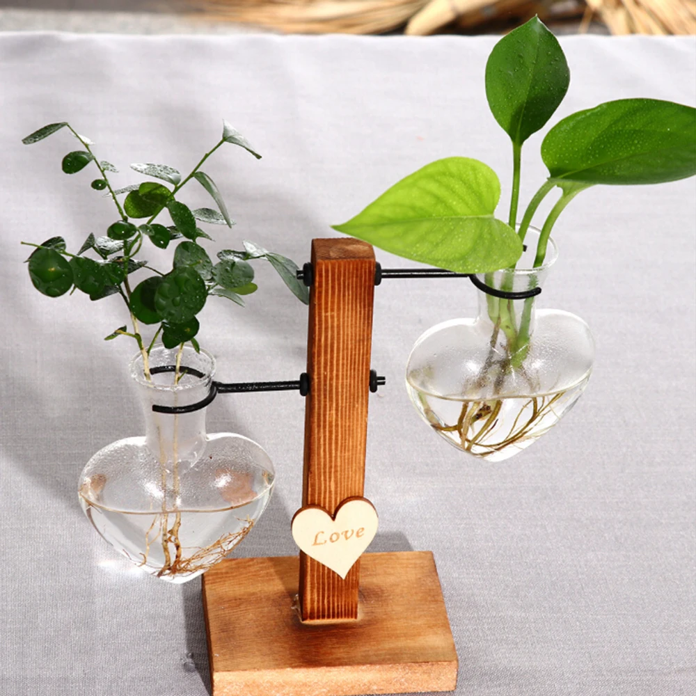 Подарок на день Святого Валентина стеклянная пробирка ваза цветочные горшки растение гидропонное бонсай горшок с деревянным поддоном настольное украшение