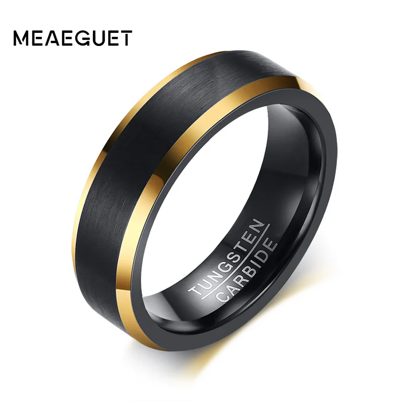 Meaeguet siyah alt n renk Tungsten yuzuk erkekler karbur alyans tak mat f rcalanm du un Anillos Band abd boyutu 8 icin 12