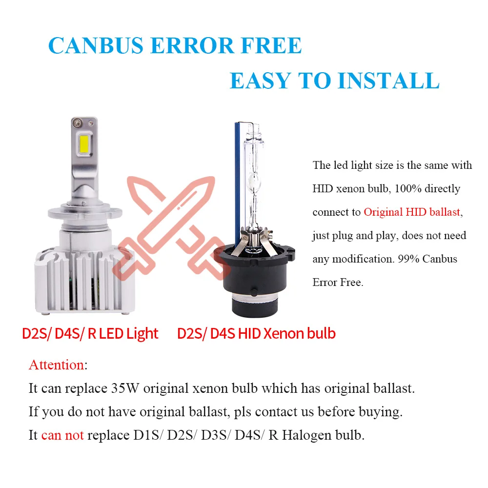 2 шт. D1S D2S D3S D4S светодиодный комплект фар прямое подключение к оригинальному Балласту Canbus Нет ошибки играть и штекер 35 Вт D1R D2R D3R D4R