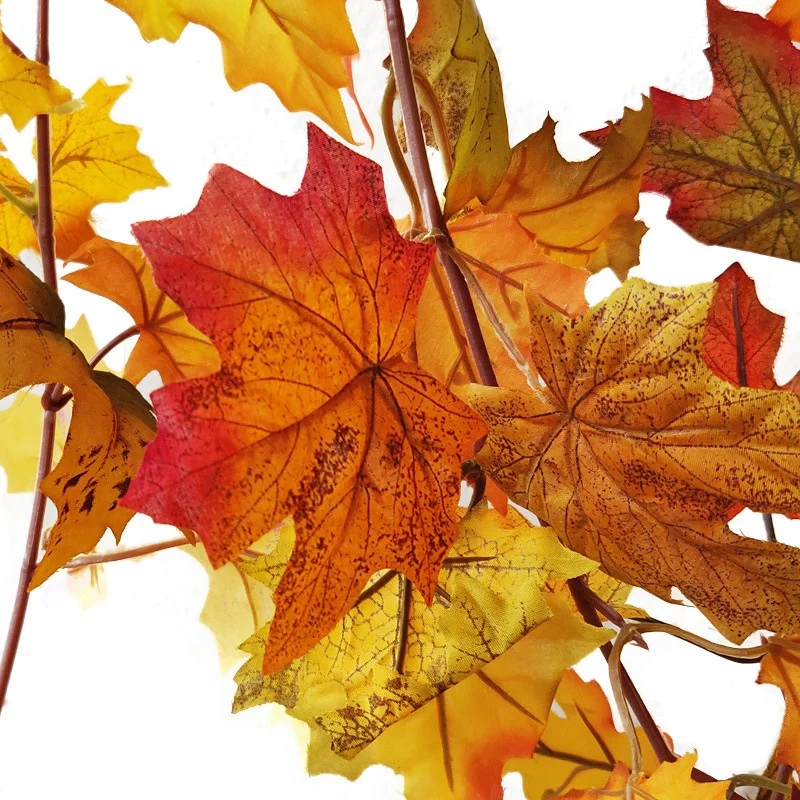 1Pcs Thanksgiving Artificial Maple Leaf Garland Hanging Fall Leaf Vines Hanging Plants for Autumn Wedding Door Dinner Party Holi