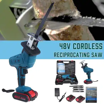 

48V 1/2 Battery Cordless Reciprocating Saw With 4 Saw Blade Metal Cutting Wood Tool Portable Woodworking Cutters 110V-240V