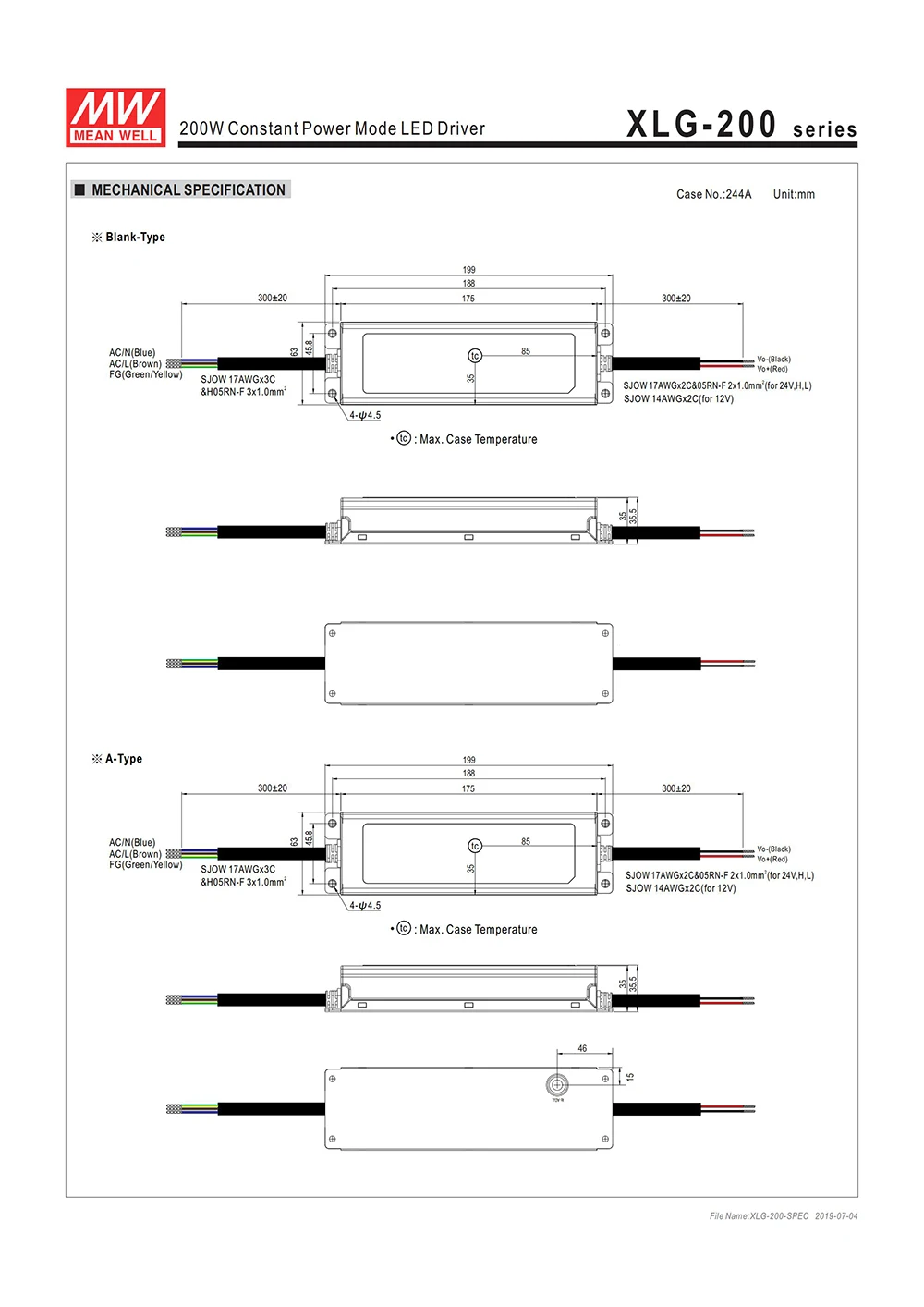 Бренд MEAN WELL представляет XLG-200-12-A 200W 12V 16A постоянное напряжение постоянного тока Светодиодный драйвер светодиодный Регулируемый источник питания