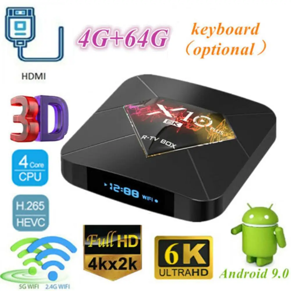 Декодер каналов кабельного телевидения Android 9,0 smart box Allwinner H6 2,4 г коробка Встроенная память USB Wi-Fi, 3,0+ 32/64GB 6K smart 4 Гб H.265 медиа Оперативная память G6V7