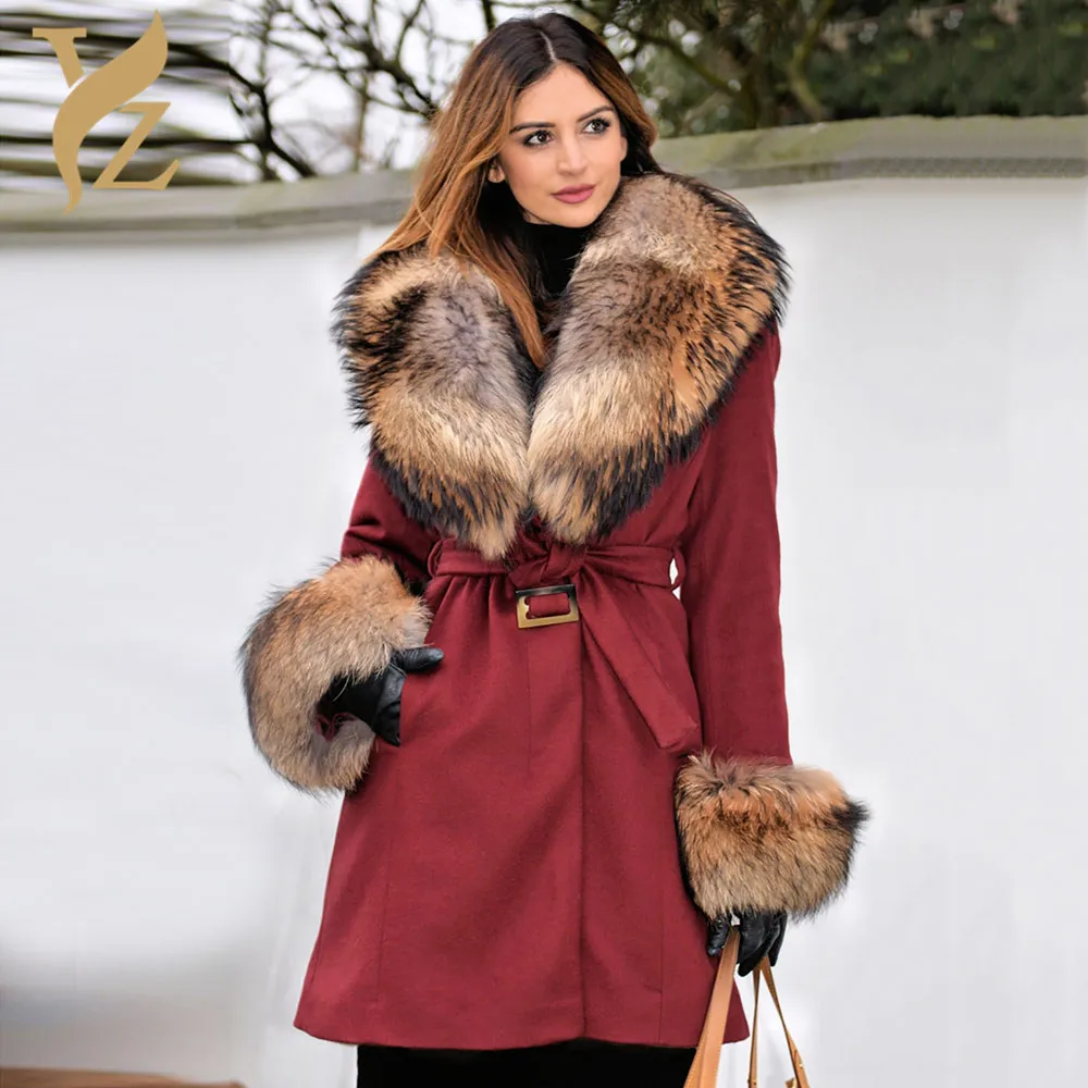 YZ. FURTURE, новинка, стильное пальто из натурального меха, женская зимняя шуба из натурального меха лисы с поясом, Женский помпон из натурального меха, куртка