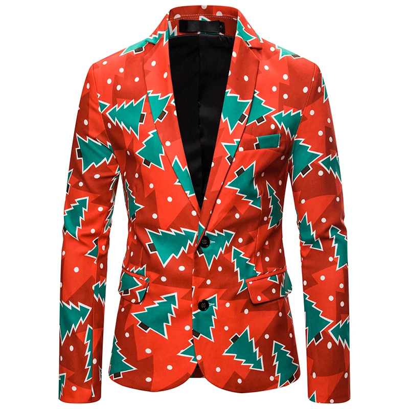 Мужской модный костюм, вечерние повседневные приталенные блейзеры на пуговицах, 3D Рождественский цветочный принт, мужские блейзеры - Цвет: A4
