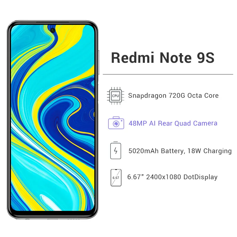 Глобальная версия мобильного телефона Xiaomi Redmi Note 9S 9 s 4 ГБ ОЗУ 64 ПЗУ Snapdragon 720G 48MP Quad