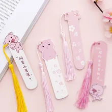 Мультяшная свинка Вишня Деревянные Закладки для книги милые кисточки Сакура книга марка школы канцелярские принадлежности подарок