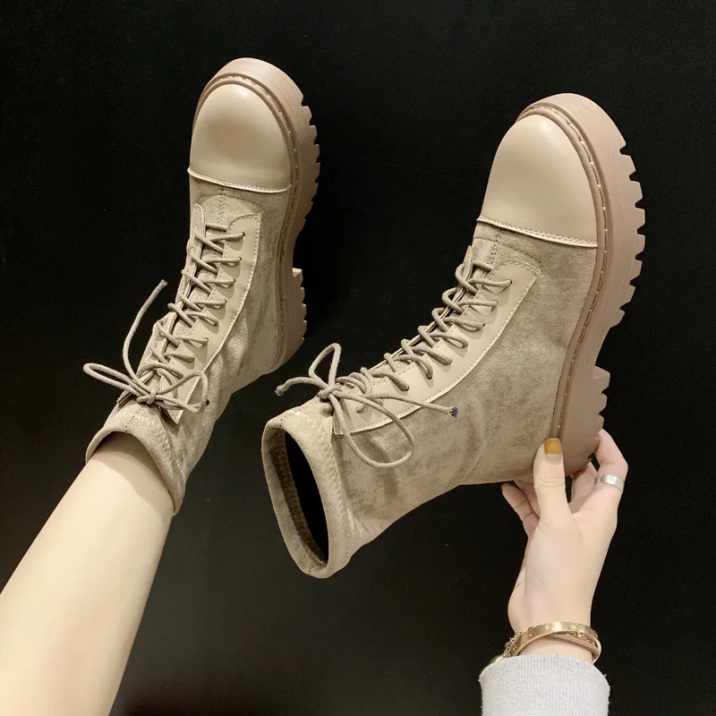 

Martin Boots Women's 2019 New Style Versatile Chunky-Heel Semi-high Heeled Handsome Martin Suede Martin Boots Women's British-St