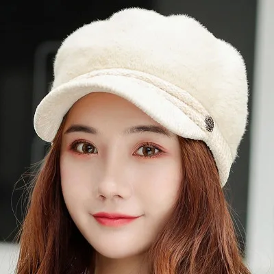 HANGYUNXUANHAO Women French Beret Hat Scarf Set Winter Warm Lady Hat Chenille Elegant Beanie Cap - Цвет: Single cap beige