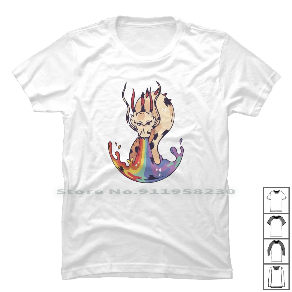 Maglietta Rainbow Dragon Flame 100% Cotone Arcobaleno Cartoon Dragon Movie Flame Comic Tage Rain Zoppo Game Age Bow