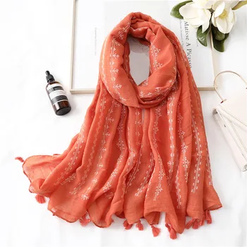 

2020 Women Scarf Fashion Embroider Cotton Winter Scarves For Lady Shawls And Wraps Pashmina Warm Long Size Stoles Hijab Bandana