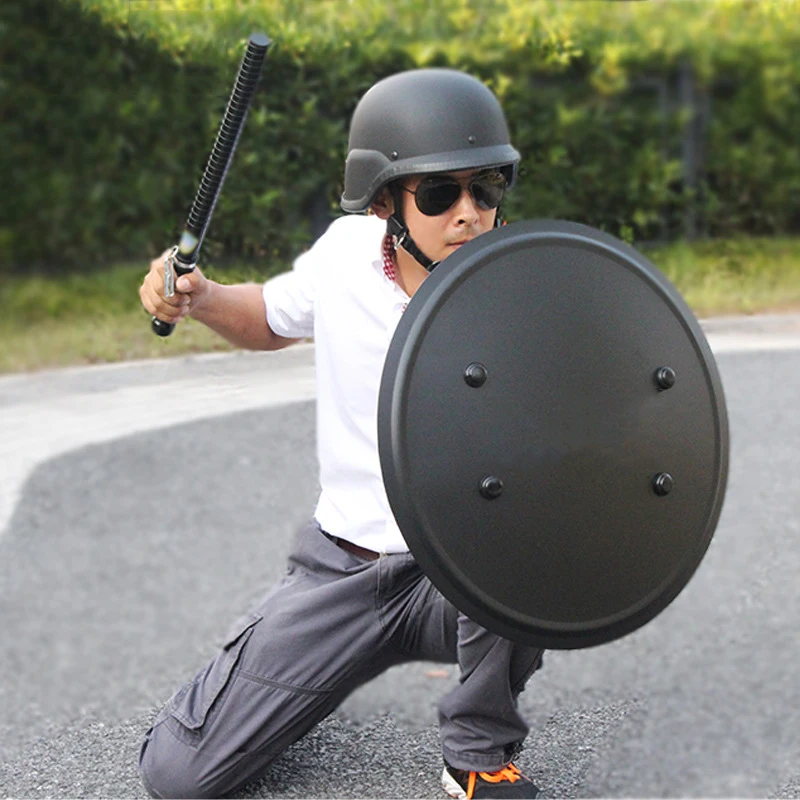 Escudo redondo de mano antidisturbios, equipo de patrulla de seguridad, autoprotección táctica, de aleación de aluminio, entrenamiento