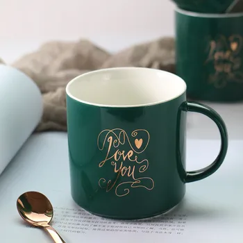 

Creative Retro Rural Style Ceramic mug Classic Green Coffee Cup With Handle Drawing Golden Drinking Cup Milk Tea Cup For Kids