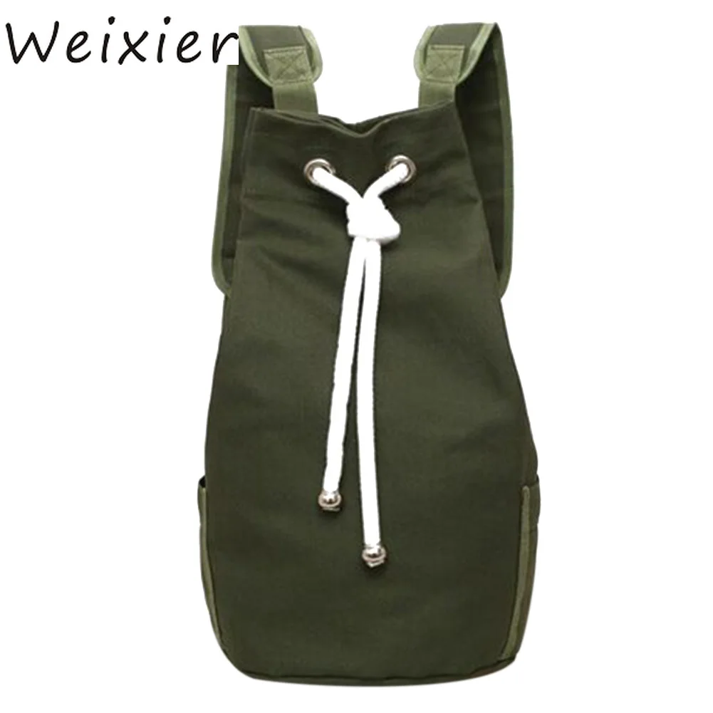 

WEIXIER Men Canvas Backpack Large Capacity Barrel Backpack String Drawstring Backpacks Back Pack Rucksack Mochila Escolar LL-40