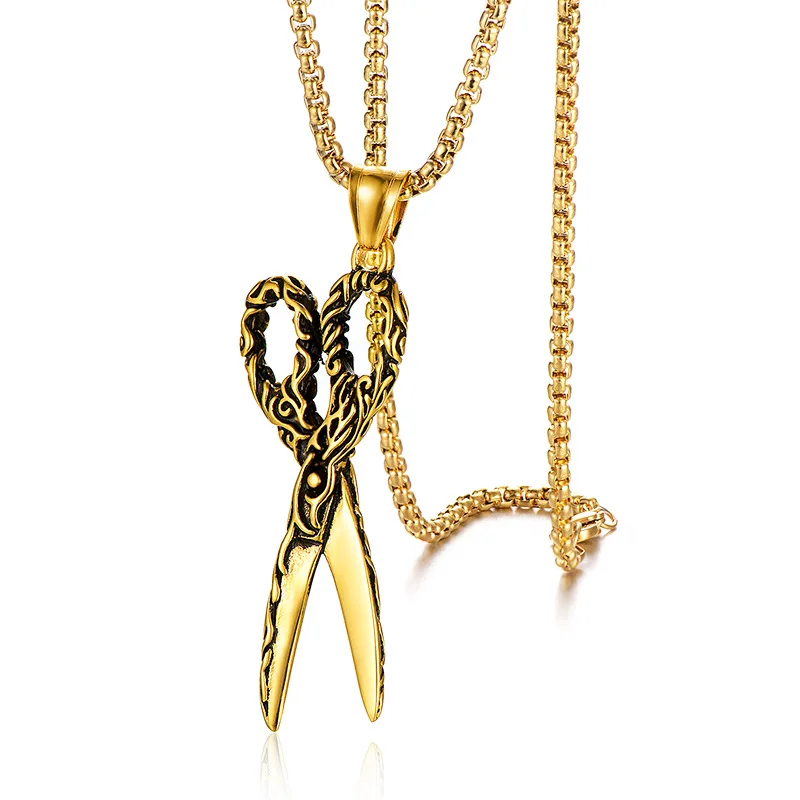 

Панк Рок нержавеющая сталь кулон ножницы ожерелья для мужчин Парикмахерская бижутерия Прямая поставка