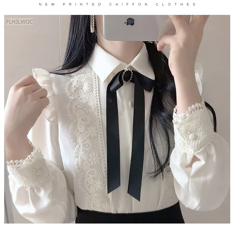 Ruffled Autumn Spring Basic Office Lady Work Wear Women Single Breasted Button Solid Peter Pan Collar Top White Shirts Blouses