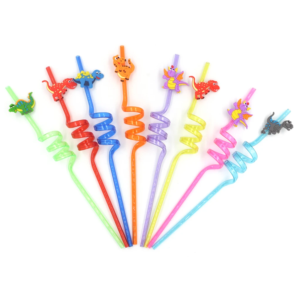 

16 pcs Dinosaur Straws Cartoon Disposable Party Supplies Photo Props Drinking Straw for Birthday Celebration Festival