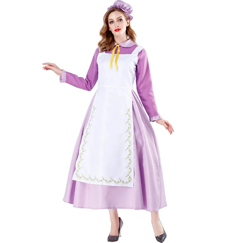 

Halloween costume purple teapot wife castle housekeeper maid French maid dress fairytale role play