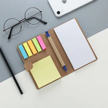 

Kraft Paper Folding Memo Pad Self Adhesive Sticky Notes Planner Message Notepad with a Pen School Office Stationery Supplies