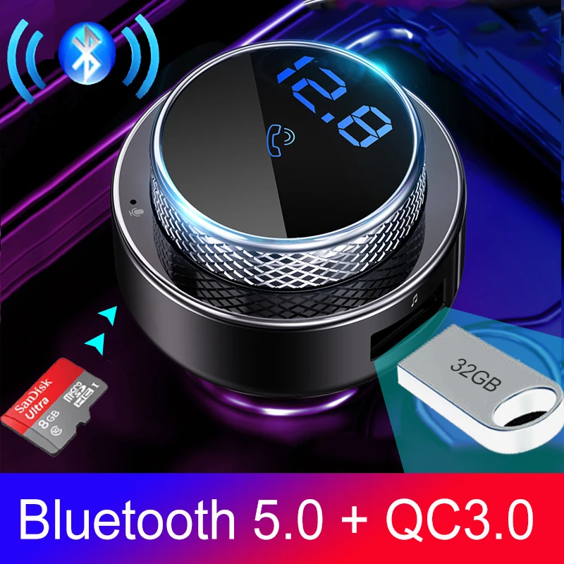 JINSERTA Car Bluetooth 5.0 FM Transmitter Handsfree Wireless TF/U Disk