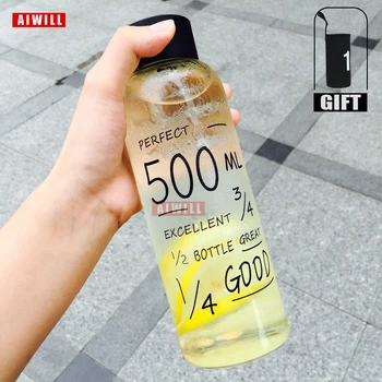 

AIWILL New Arrival Water bottle Glass bottles 2020 Fashion with bag and rope 500ML Outdoor sports cute gift for girl boy student
