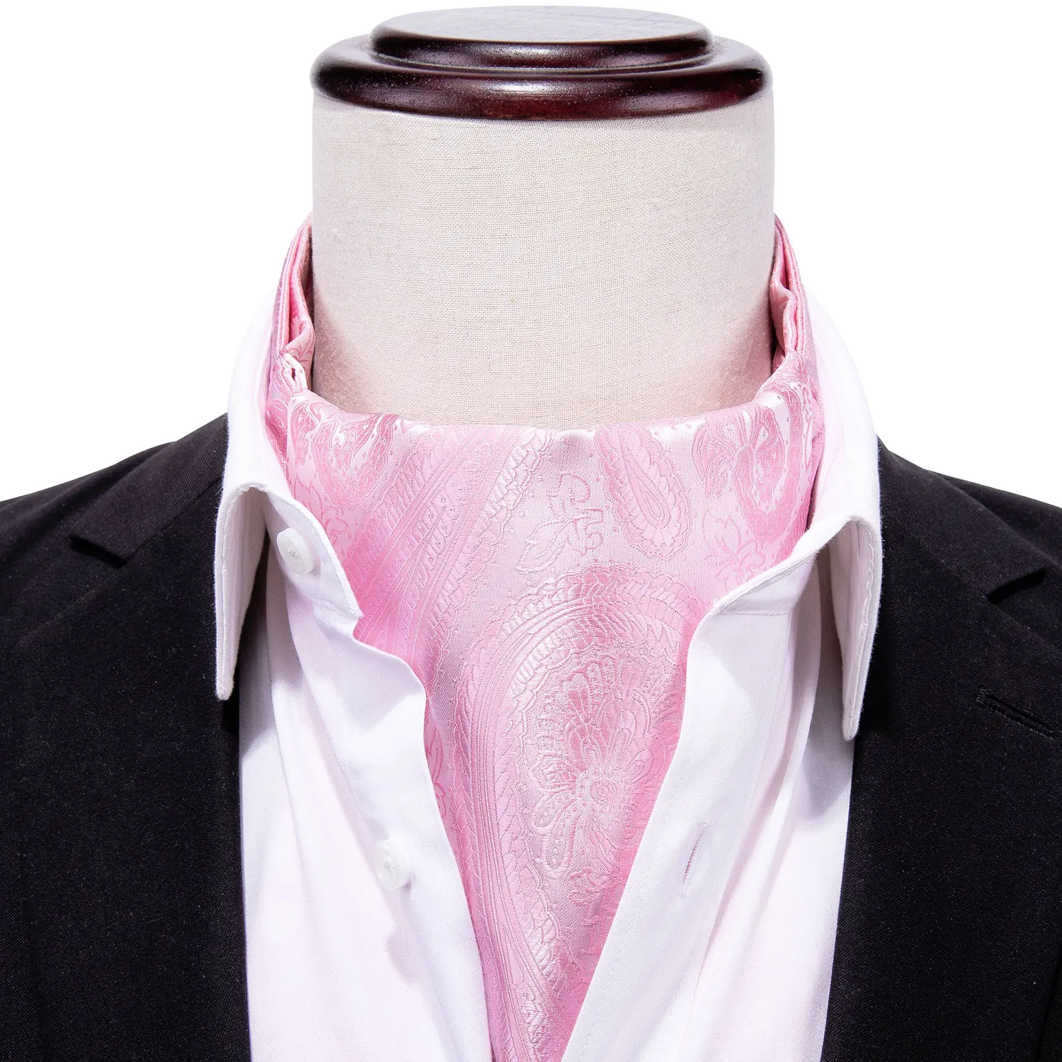 Fashion Pink Paisley Ascot Tie For Men Silk Scarf Tie Suit Men's Necktie Jacquard Set Pocket Square Cufflinks Barry.Wang AS-007