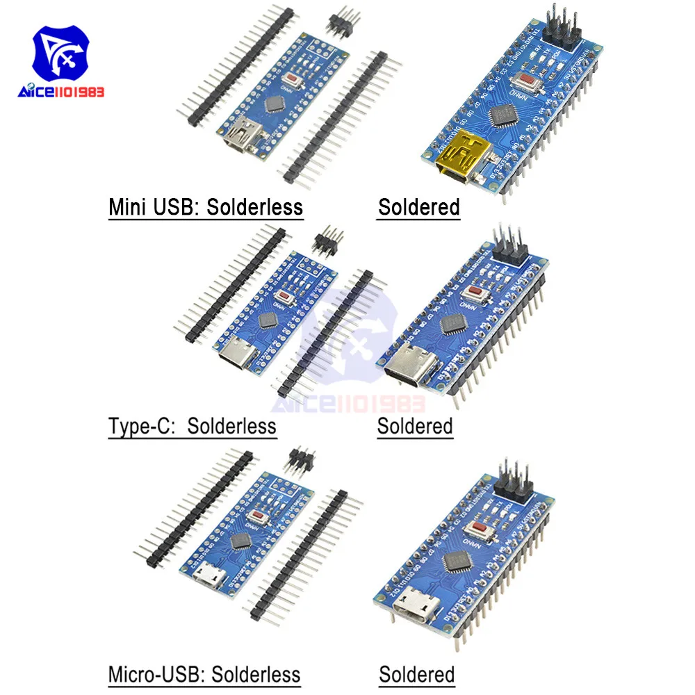 Diymore Mini USB/Micro USB/Type C адаптер CH340 Nano V3.0 ATMEGA328P MU ATMEGA328 макетная плата микроконтроллера