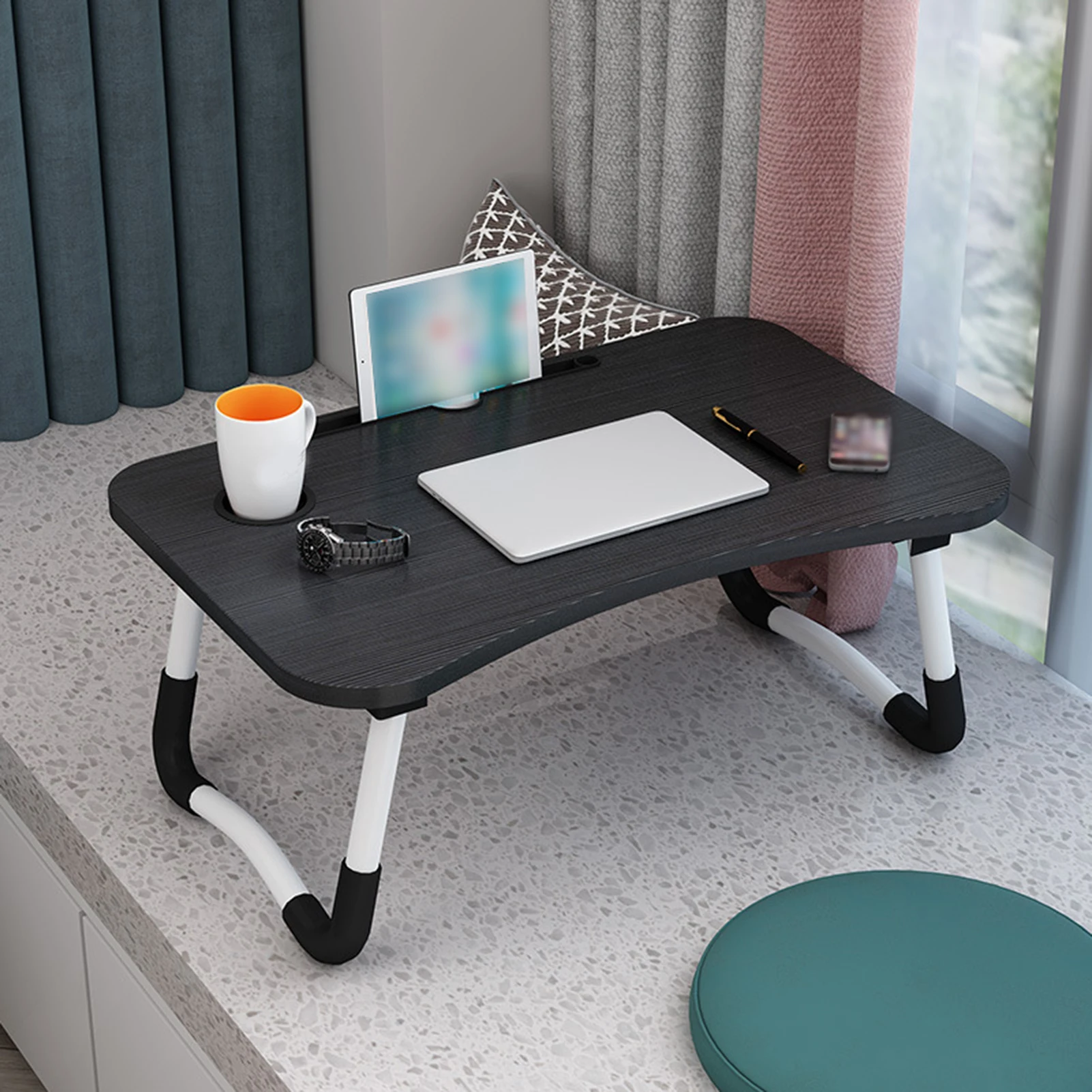 Foldable Notebook Table Laptop Desk Folding Portable Lapdesk Home Dormitory Children Study Computer with Cup Holder Slot | Мебель