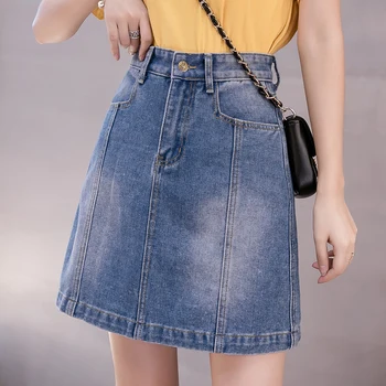 

Milinsus Summer Mini Denim Skirts Women High Waist Pockets A Line Classic Jeans Skirt for Woman S-5xl Faldas Mujer Moda 2020
