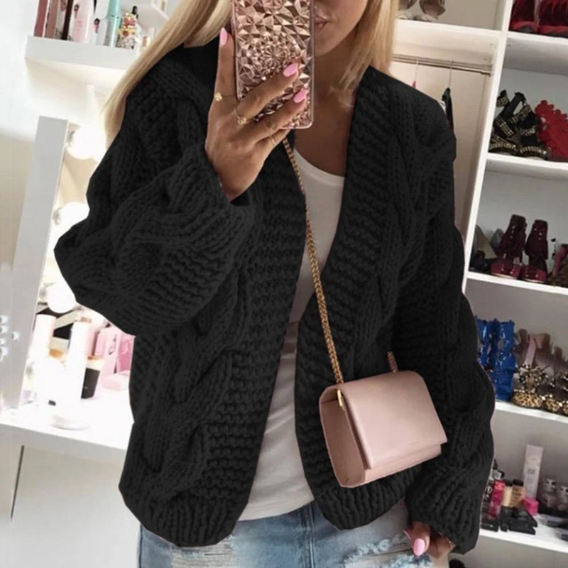 

Solid Long Sleeve Knitted Cardigan Sweaters For Women Autumn Winter Warm Outerwear Sweater Clothes
