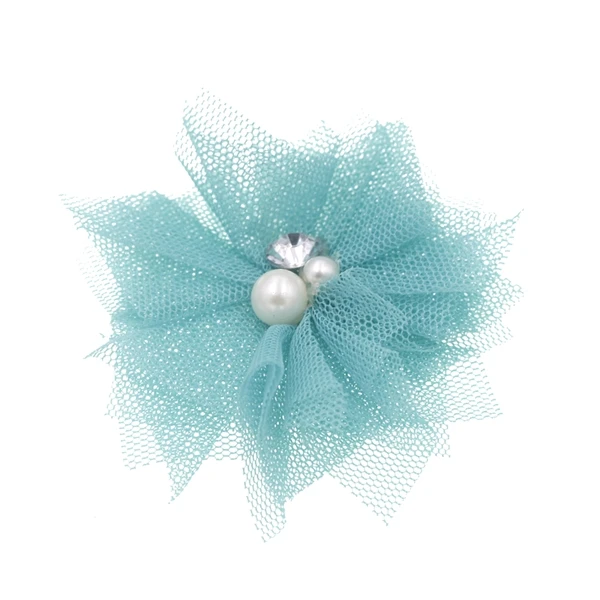 mint green 5 см Сетка с жемчугом цветок Дети DIY цветок аксессуары без повязки без бант-заколка для волос Цветы Аксессуары для волос 15 шт./партия - Color: mint green