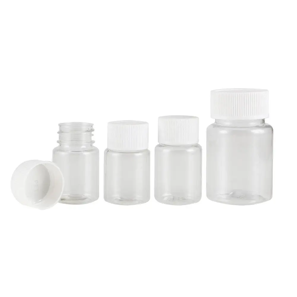 

100Pcs 15ml/20ml/30ml/60ml Transparent Plastic PET Refillable Seal Bottles Vials Reagent storoage Container Plastic cap