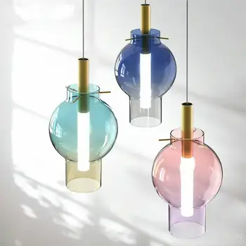 

Nordic Creative Colorful Glass Chandelier Hanging Lights Simple Modern Study Dining Room Lights Glass Pendant Lamps Modern Decor