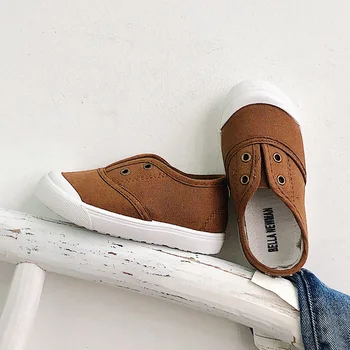 

2019 Autumn Kid's Shoes Casuals Slip-On Solid Shallow Round Toe Neutral Flat Heels Canvas Non-slip 08FK12