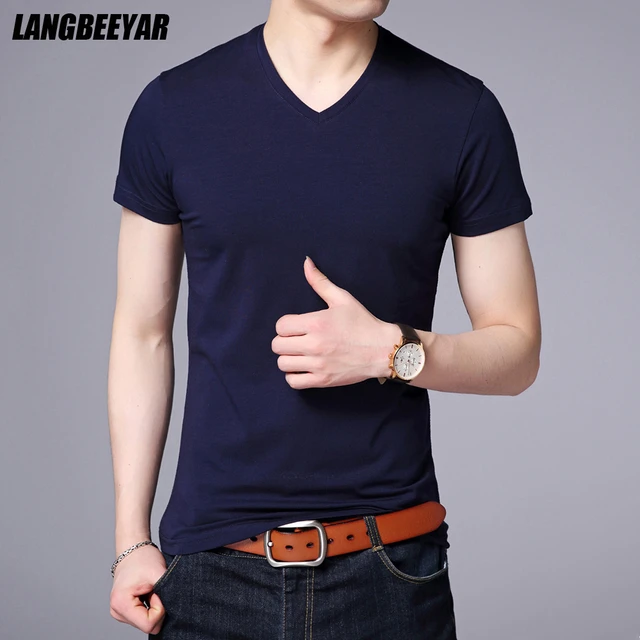 2023 Summer Brand Tops 95% Cotton 5% Spandex t Shirt For Men v Neck