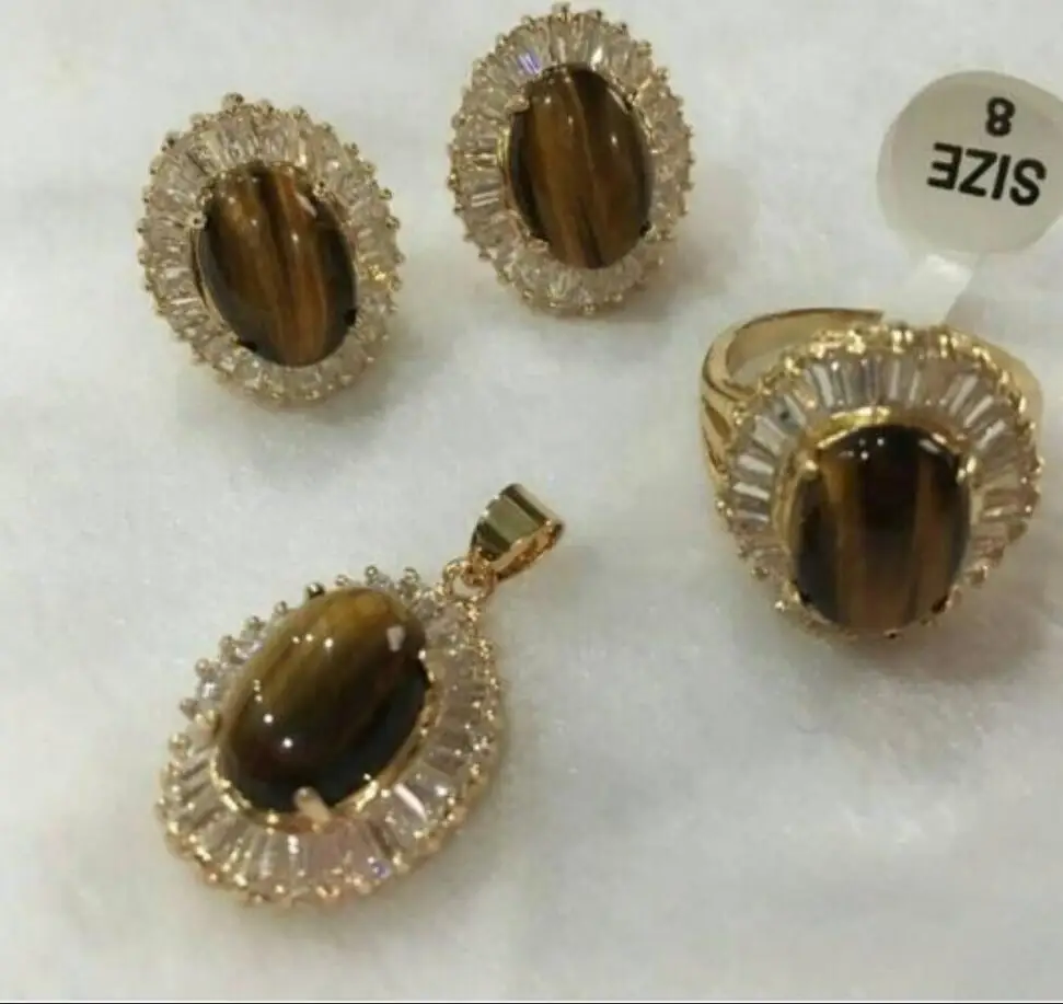 Комплект ювелирных изделий красивых благородный 10*14 мм красный тигровый глаз