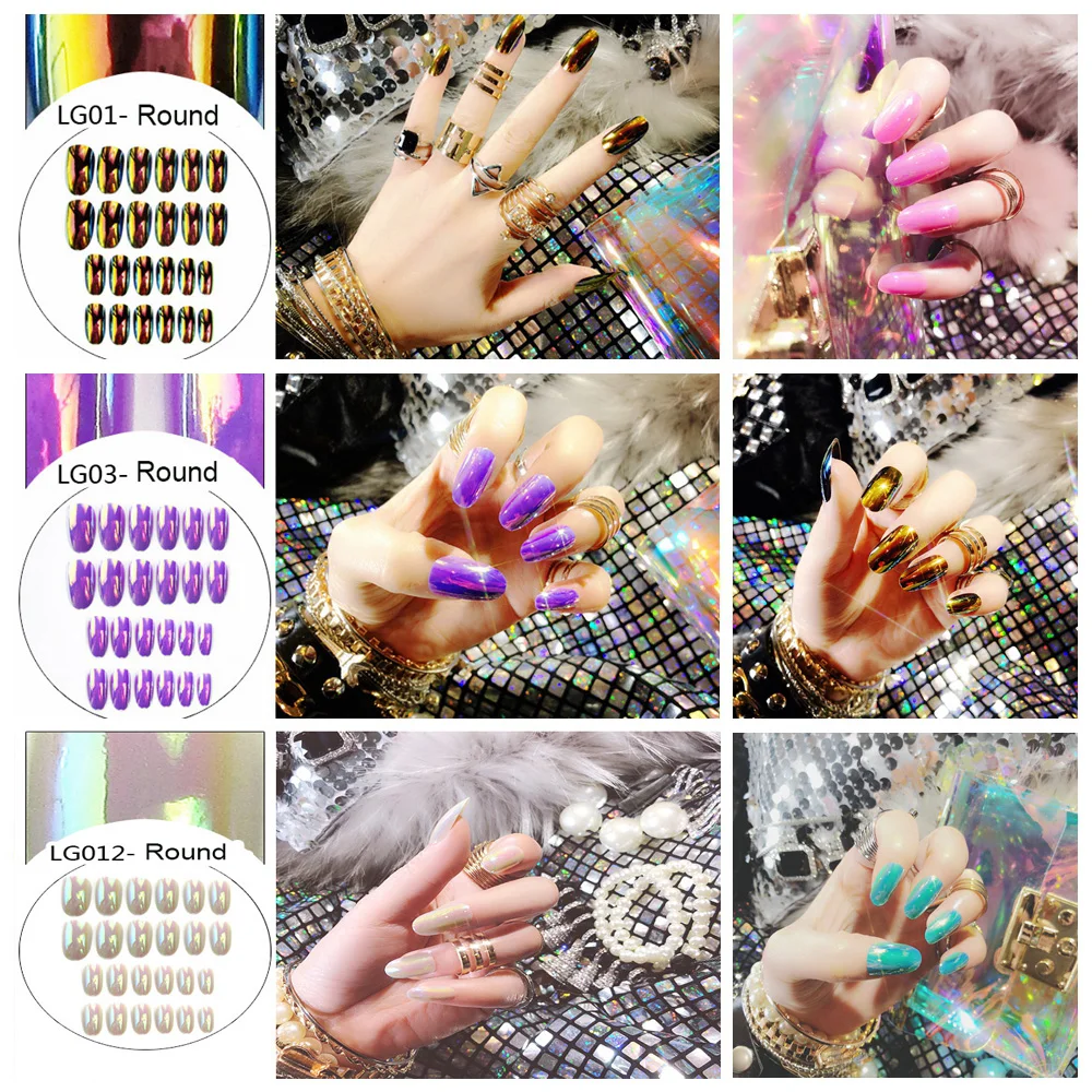 24 шт хромированные накладные ногти-стилеты ногти металлические накладные декоративные ногти маникюр накладные ногти зеркало выглядят Светоотражающие накладные ногти