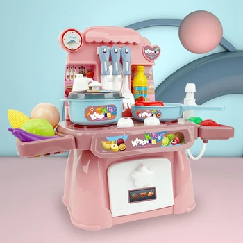 

Baby Miniature Kitchen Plastic Pretend Play Food Children Toys with Music Light Kids Cooking Toy Set for Girls Gifts Pink
