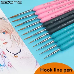 EZONE 2pcs Hook Line Pen Watercolor Soft Hair Oil Painting Extra Fine Weasel Hair Hand Painted Brush Gouache Acrylic Painting