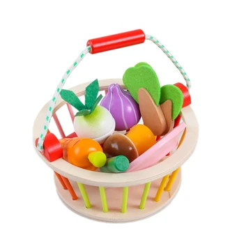 

Wooden netic Fruit Vegetable Combination Cutting Toy Children Play Pretend Simulation Basket Fruit Set Kids Gifts