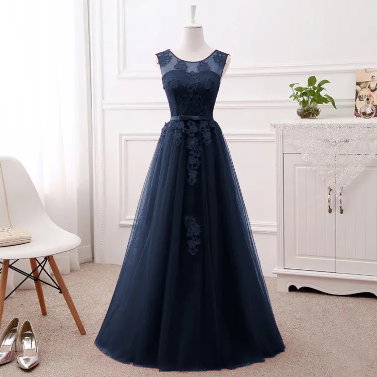 Navy Blue Вечерние платья размера плюс, а-силуэт, тюль, кружево, цвет красного вина, розовый, серый, белый, синий, вечернее платье, халат, soiree longue femme DR03 - Цвет: Navy Blue