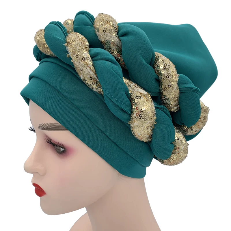 african culture clothing Latest African Auto Geles Headtie Already Made Headties Shinning Sequins Turban Cap for Women Ready Female Head Wraps african traditional clothing