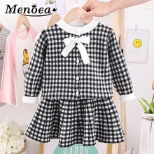 Menoea для девушек Зимняя одежда приятной клетчатой расцветки детские осенние брендовые однокройные Платья вечерние платье Вязаная Мягкая одежда для маленьких девочек милое платье