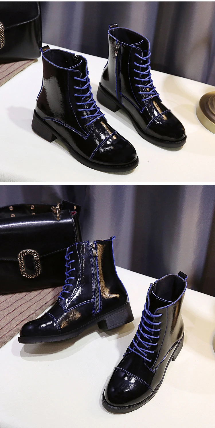 Shoes Riding Boots Bootee Woman Low Heels booties Lace Up Booties Ladies Luxury Designer Martins For Women Round Toe Mid