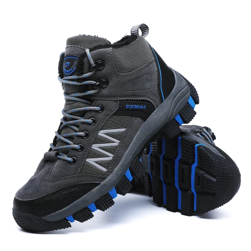 Водонепроницаемые уличные альпинистские горные ботинки; Флисовая теплая спортивная походная обувь; треккинговые ботинки средней высоты; нескользящие зимние ботинки - Цвет: GreyMenShoes