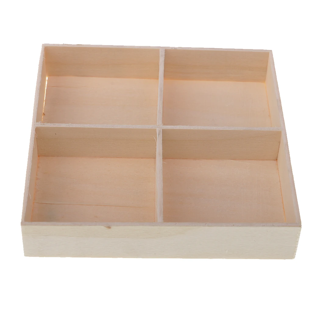 Handmade Wood Container Multi-Function 4 Grid Desktop Succulent Pot Storage