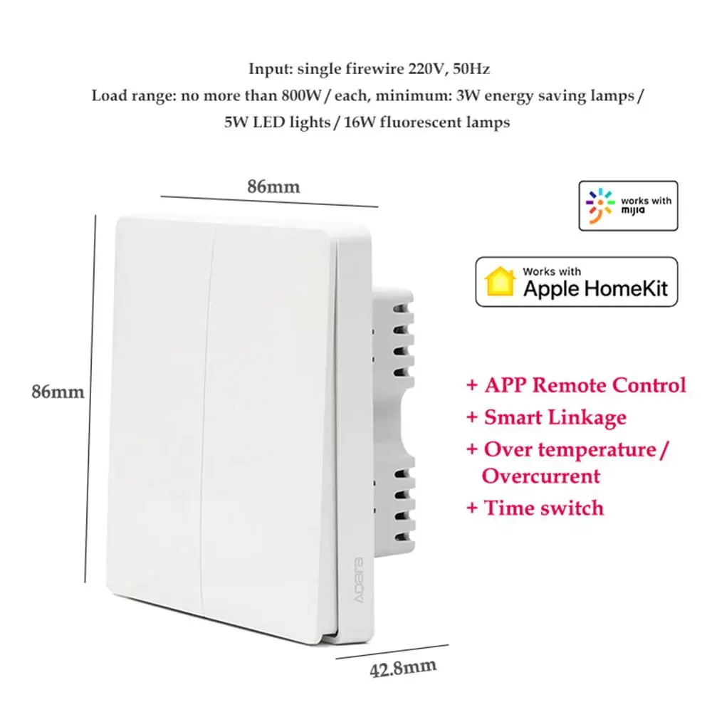 벽 스위치 ZigBee Aqara 무선 스위치 키 스마트 홈 제로 라인 화재 와이어 조명 스위치 Mijia Homekit 용 원격 제어