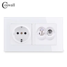 COSWALL настенная розетка стандарта ЕС+ женский ТВ разъем с разъем для спутникового ТВ закаленное стекло панель