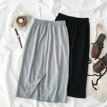 Весенняя Корейская трикотажная юбка Женская Повседневная шикарная эластичная Однотонная юбка с высокой талией и разрезом Женская Популярная юбка